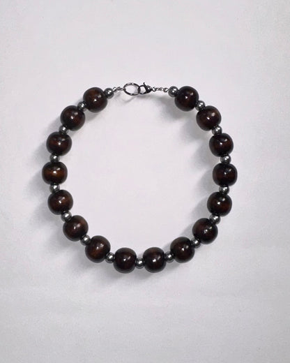 collar bolas madera y vidrio plata